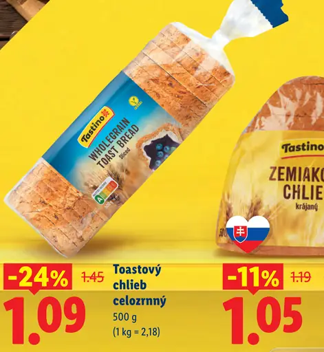 Tastino Toastový chlieb celozrnný