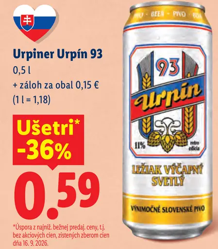 Urpiner Urpín 93 ležiak plechovka