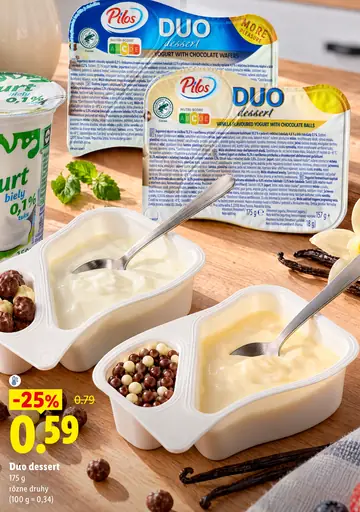 Duo dessert jogurtový dezert s čokoládovými kúskami alebo guličkami