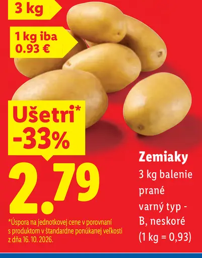 Zemiaky prané varný typ B, neskoré