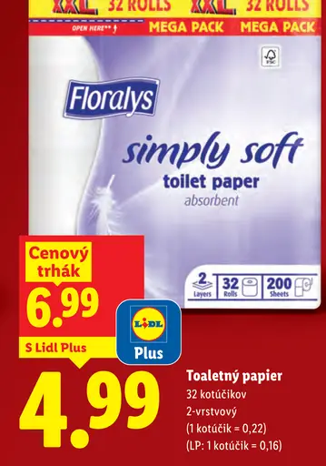 Floralys Soft toaletný papier, 3-vrstvový
