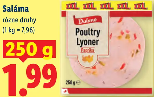 Dulano saláma – rôzne druhy, Poultry Lyoner paprika