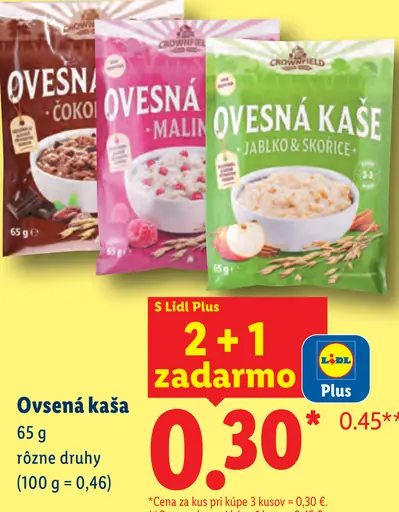 Crownfield ovsená kaša – čokoláda, malina, jablko a škorica