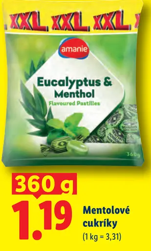 Amanie Eucalyptus & Menthol mentolové cukríky