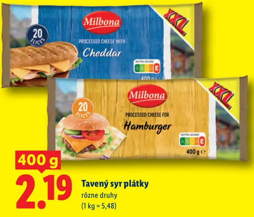 Milbona tavený syr plátky Cheddar
