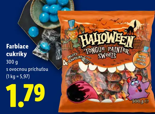 Halloween farbiace cukríky s ovocnou príchuťou