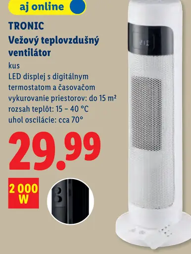 Tronic vežový teplovzdušný ventilátor