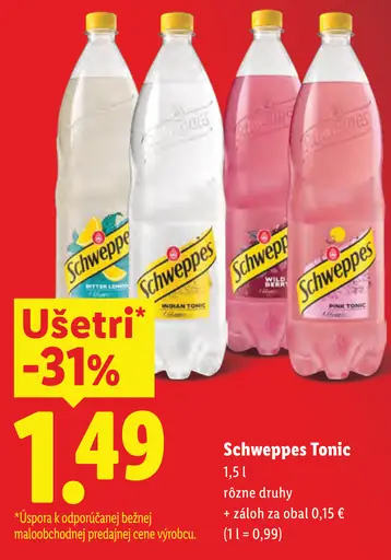 Schweppes tonik rôzne druhy