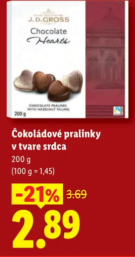 J.D. Gross čokoládové pralinky v tvare srdca