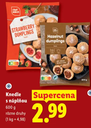 Chef Select knedle s náplňou – jahodové a lieskovoorieškové