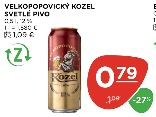 VELKOPOPOVICKÝ KOZEL SVETLÉ PIVO