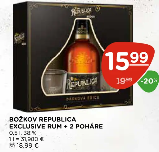 BOŽKOV REPUBLICA EXCLUSIVE RUM + 2 POHÁRE