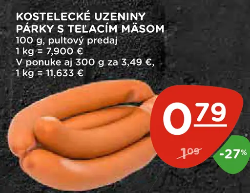 Kostelecké Uzeniny Párky s Teľacím Mäsom