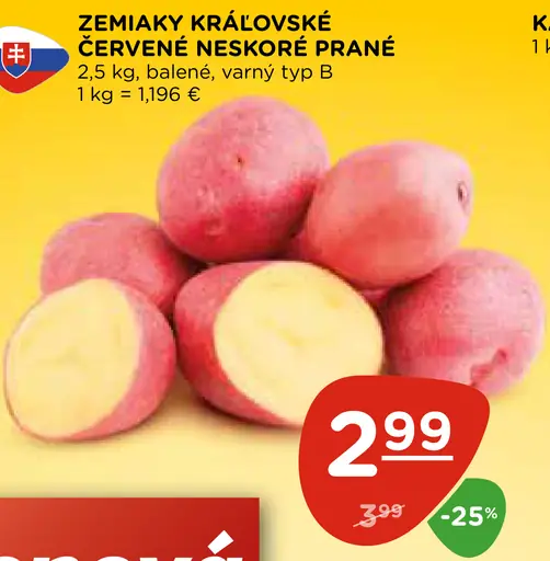 ZEMIAKY KRÁĽOVSKÉ ČERVENÉ NISKORÉ PRANÉ