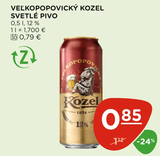 VELKOPOPOVICKÝ KOZEL SVETLÉ PIVO