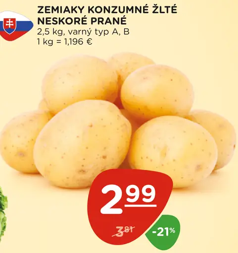 Zemiaky konzumné žlté neskoré prané