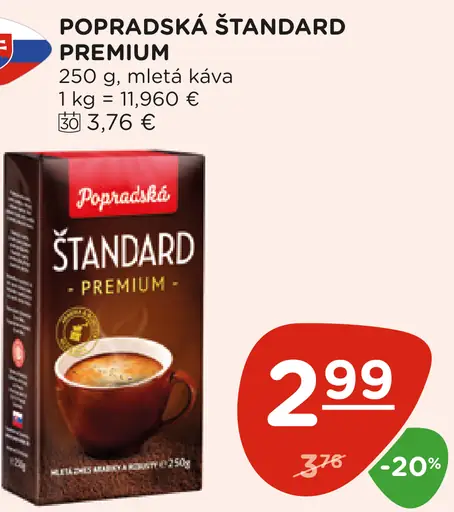 Popradská Štandard Premium pražená mletá káva