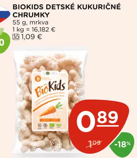 Biokids detské kukuričné chrumky mrkva