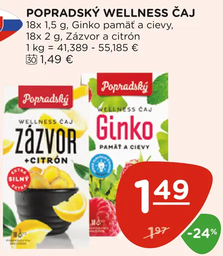 Popradský wellness čaj Zázvor a citrón Gingko pamäť a cievy