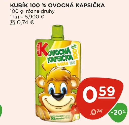 Kubík 100 % ovocná kapsička jablko