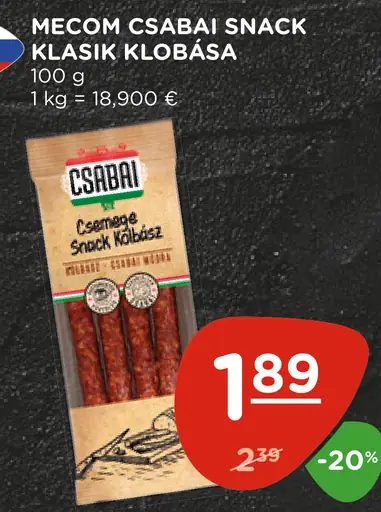 Mecom Csabai Snack Klasik klobása
