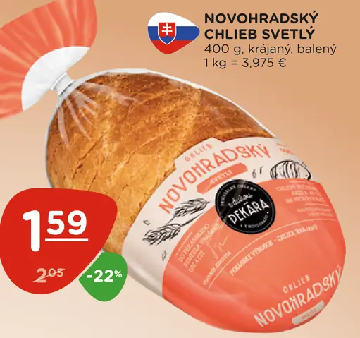 Novhradský chlieb svetlý krájaný balený