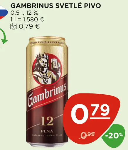 Gambrinus svetlé pivo plechovka