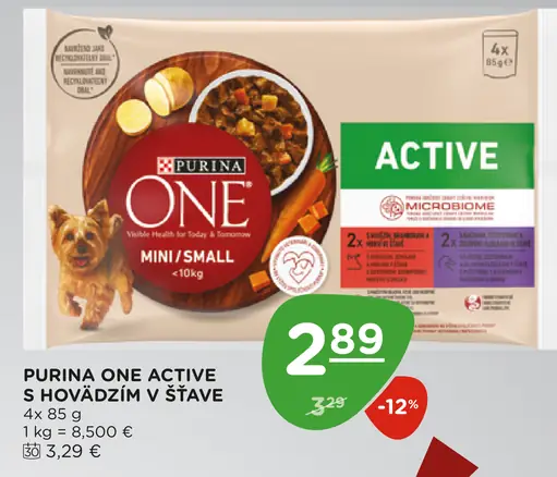 Purina ONE Active mini/small s hovädzím v šťave