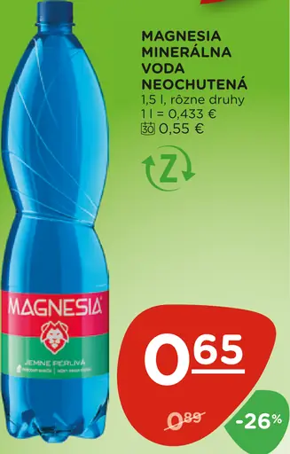 Magnesia Prírodná minerálna voda neperlivá
