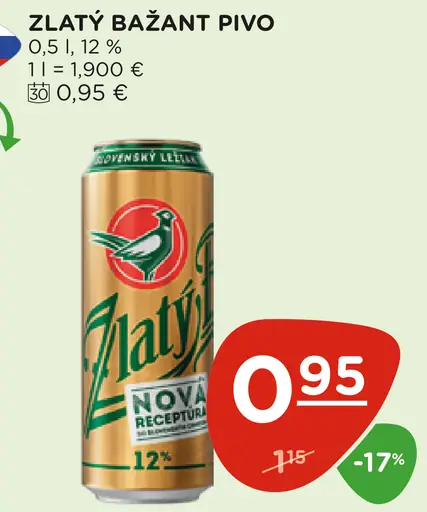 Zlatý Bažant Pivo plechovka