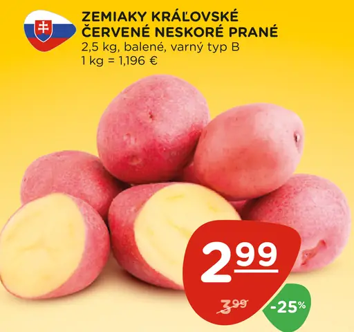 Zemiaky kráľovské červené neskoré prané