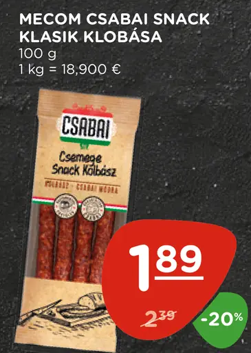 Mecom Csabai Snack Klasik klobása