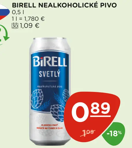 Birell Svetlý nealkoholické pivo plechovka