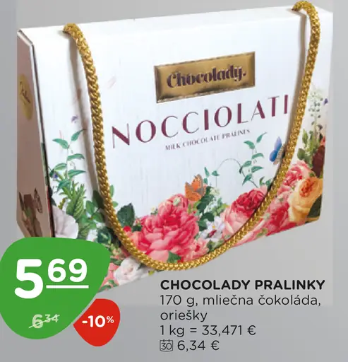 CHOCOLADY PRALINKY NOCCIOLATI, mliečna čokoláda, oriešky