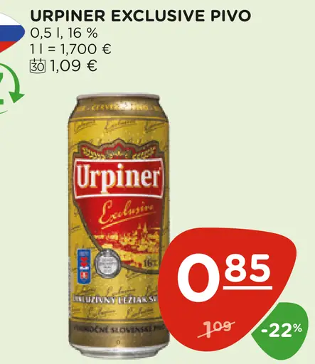 Urpiner Exclusive pivo plechovka