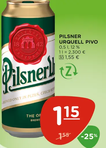 Pilsner Urquell pivo plechovka