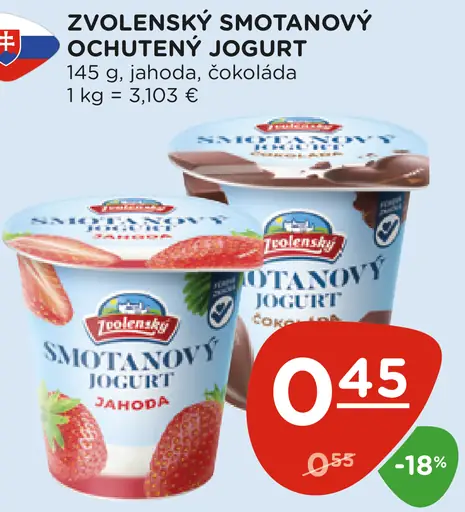 Zvolenský smotanový ochutený jogurt jahoda, čokoláda