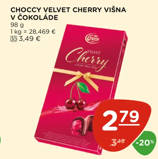 Chocex Velvet cherry višňa v čokoláde