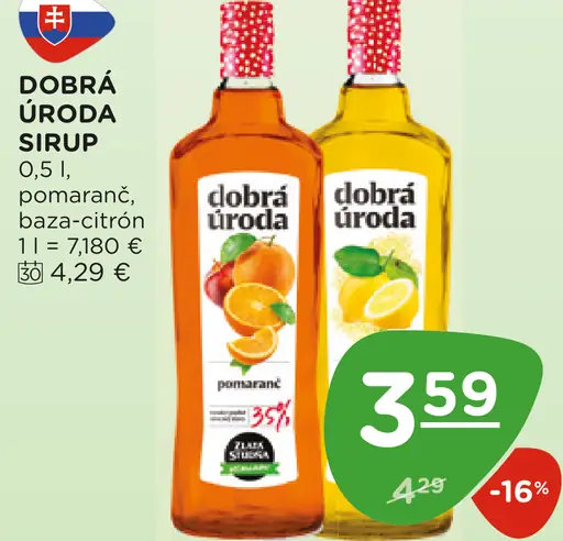 Dobrá Úroda sirup pomaranč, baza-citrón
