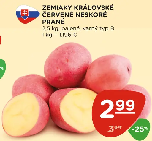 Zemiaky kráľovské červené neskoré prané