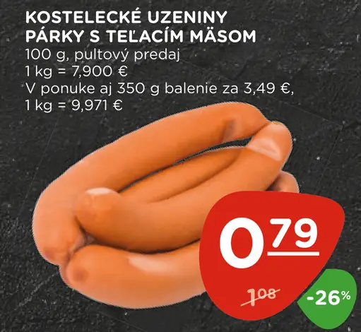 Kostelecké Uzeniny Pareky s Telacím Mäsom