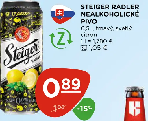 Steiger Radler nealkoholické pivo