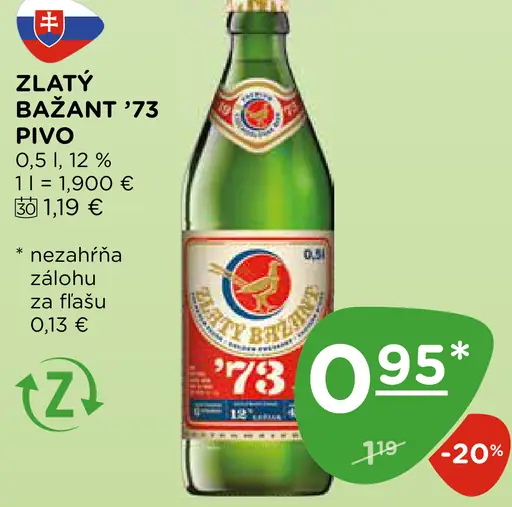Zlatý Bažant '73 pivo svetlý ležiak plechovka