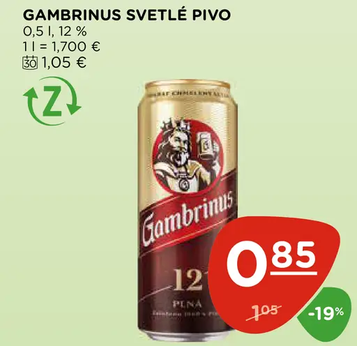 Gambrinus svetlé pivo plechovka