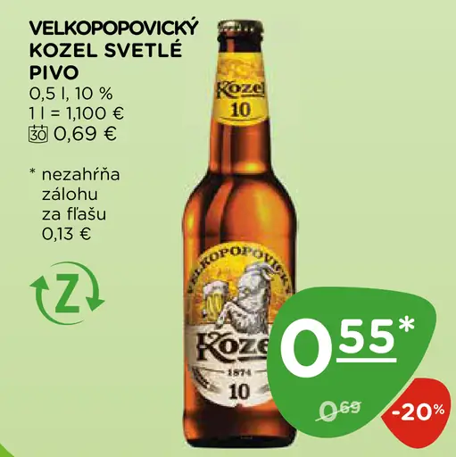 Velkopopovický Kozel svetlé plechovka