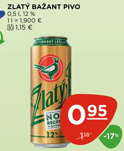 Zlatý Bažant Pivo plechovka