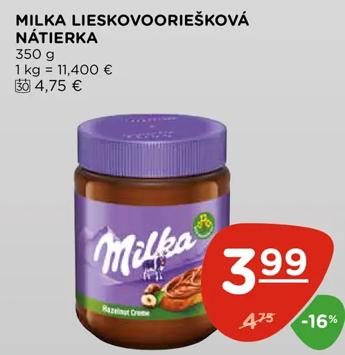 Milka Lieskovooriešková nátierka