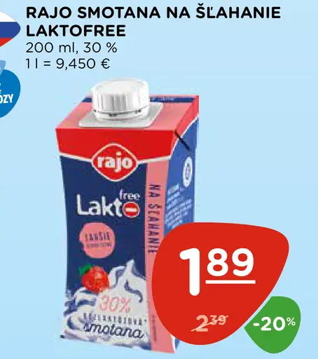 Rajo Smotana na Šľahanie Laktófree
