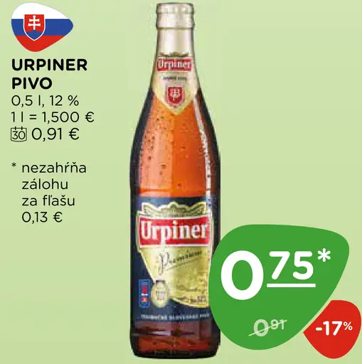 Urpiner Nealkoholické pivo plechovka