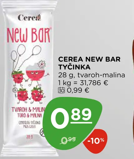 Cerea New Bar Tyčinka tvaroh-malina